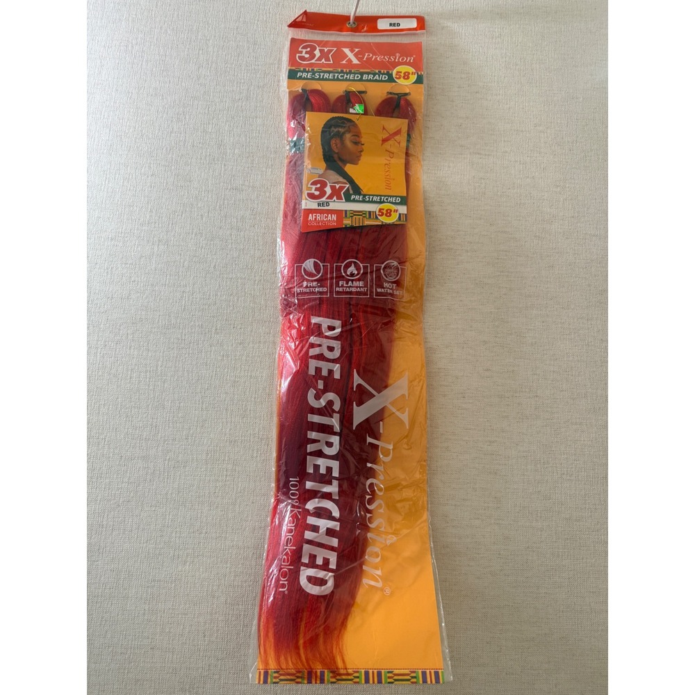 Sensationnel X-Pression Pre-Stretched Braid 58in Red NEW 3X African Collection